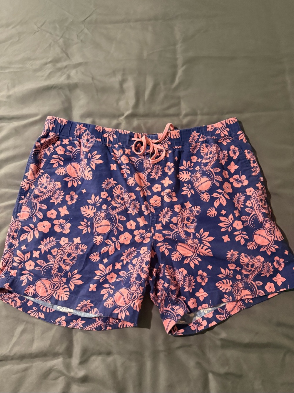 Grunt Style Navy and Pink Floral Tiki Drawstring Shorts